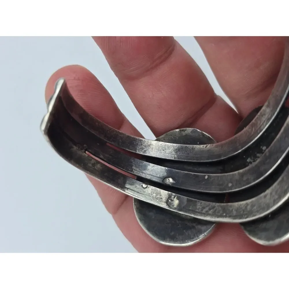 Large Navajo Shadowbox Turquoise sterling silver Cuff bracelet curved crescent